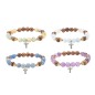 Bracelet sur elastique grains bois de wenge et pierres naturelles Ø 8 mm. LOT DE 4 ASSORTIS