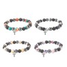 Bracelet sur elastique grains en pierre de lave, hematite et pierre naturelle Ø 8 mm. LOT DE 4 ASSORTIS