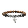 Bracelet sur elastique en pierre de lave, hematite et œil de tigre Ø 8 mm.