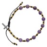Bracelet dizainier réglable sur corde, grains en pierre 6 mm, croix en métal. Disponible en différentes pierres.