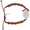 Bracelet dizainier réglable sur corde, grains en bois 7 mm, avec croix en métal. Différents Saints disponibles.