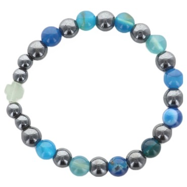 Bracelet dizainier élastique en hématite et pierre naturelle 8 mm, avec croix en pierre. Différentes pierres disponibles.