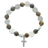 Bracelet dizainier élastique, grains en œil de tigre et paters de saints Ø 1 cm. Plusieurs saints disponibles.