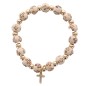Bracelet sur elastique grains en bois Ø 8 mm et en hematite plaquage couleur doree avec croix couleur doree.