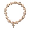 Bracelet sur elastique grains en bois Ø 8 mm et en hematite plaquage couleur doree avec croix couleur doree.