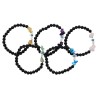 Bracelet sur elastique pierre de lave Ø 7 mm et pierre avec croix. LOT DE 5 ASSORTIS
