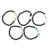 Bracelet sur elastique pierre de lave Ø 7 mm et pierre avec croix. LOT DE 5 ASSORTIS