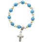 Bracelet dizainier sur elastique pour enfant, grains bois et pierre Ø 5 mm avec croix. Differentes pierres.