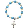 Bracelet dizainier sur elastique pour enfant, grains bois et pierre Ø 5 mm avec croix. Differentes pierres.
