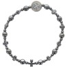 Bracelet dizainier sur élastique grains en hématite rond et forme croix, avec médaille saint Benoit.