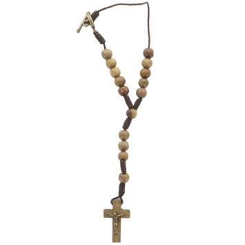 Dizainier de voiture, corde marron, grains bois Ø6 mm, croix bois.