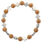 Bracelet sur elastique, grains couleur bois Ø 7mm et grains croix couleur argentee