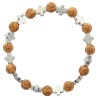 Bracelet sur elastique, grains couleur bois Ø 7mm et grains croix couleur argentee