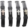 Bracelet cordon en cuir noir reglable et croix de differentes couleurs. LOT DE 4