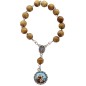 Couronne sur corde, avec perles en bois Ø8 mm et médaille en métal avec résine représentant saint Antoine.