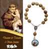 Couronne sur corde, avec perles en bois Ø8 mm et médaille en métal avec résine représentant saint Antoine.