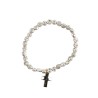 Bracelet sur elastique grains forme fleur en metal Ø 8 mm, avec croix.