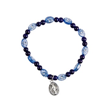 Bracelet dizainier sur elastique pour enfant avec grains en plastique Ø 4.5 mm et medaille metal de la Vierge Miraculeuse.
