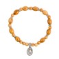 Bracelet dizainier sur élastique en bois d'olivier avec strass Ø 7 mm , avec médaille métal de la Vierge Miraculeuse.