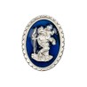 Plaque auto ovale de Saint Christophe en métal, émaillée bleue – Hauteur 3,5 cm