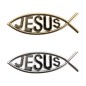 Plaque poisson Ictus autocollante avec inscription J-eacute-sus  H- 4-5 x 13 cm- Diff-eacute-rentes couleurs Plastique