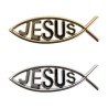 Plaque poisson Ictus autocollante avec inscription J-eacute-sus  H- 4-5 x 13 cm- Diff-eacute-rentes couleurs Plastique