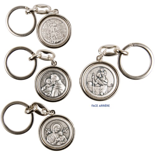Porte-cles Ø 3 cm metal couleur argentee double face des saints.