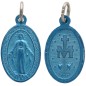 Medaille en aluminium couleur bleue H. 1,8 cm de la Vierge Miraculeuse, inscription en Francais. LOT DE 100