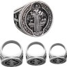 Bague en acier inoxydable de couleur argentee avec medaille de Saint Benoit Ø 2 cm. Existe en differentes tailles.