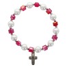 Bracelet dizainier sur elastique, grains en verre cubique et perles nacrees Ø 8 mm avec croix en metal. LOT DE 5