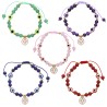 Bracelet sur corde reglable grains en pierre naturelle Ø 6 mm avec une medaille et croix ajouree. LOT DE 5 ASSORTIS.