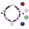 Bracelet sur corde reglable grains en pierre naturelle Ø 6 mm avec une medaille et croix ajouree. LOT DE 5 ASSORTIS.