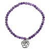 Bracelet sur elastique, grains pierre naturelle et synthetique Ø 4 mm et pendentif forme de rose acier inoxydable. LOT DE 5