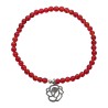 Bracelet sur elastique, grains pierre naturelle et synthetique Ø 4 mm et pendentif forme de rose acier inoxydable. LOT DE 5