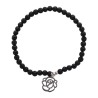 Bracelet sur elastique, grains pierre naturelle et synthetique Ø 4 mm et pendentif forme de rose acier inoxydable. LOT DE 5