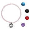 Bracelet sur elastique, grains pierre naturelle et synthetique Ø 4 mm et pendentif forme de rose acier inoxydable. LOT DE 5