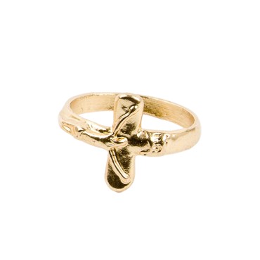 Bague couleur dorée, plusieurs tailles, avec croix en relief – Largeur de la croix : 1,7 cm