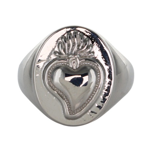 Bague reglable en laiton de couleur argentee de forme ovale H 1.7 cm avec la representation de l EX-VOTO.