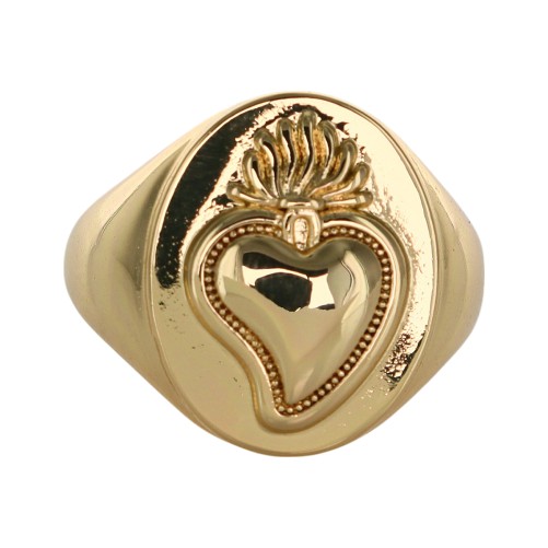 Bague reglable en laiton de couleur doree de forme ovale H 1.7 cm avec la representation de l EX-VOTO.