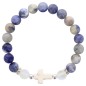 Bracelet sur elastique grains en pierre naturelle et synthetique Ø 9 mm avec croix. LOT DE 4 COULEURS ASSORTIS.