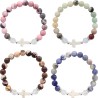 Bracelet sur elastique grains en pierre naturelle et synthetique Ø 9 mm avec croix. LOT DE 4 COULEURS ASSORTIS.