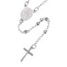 Chapelet en acier inoxydable couleur argentee, grains Ø 3 mm, croix sans Christ plus boite.