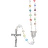 Chapelet grains cristal multicolore, Ø 3 mm sur chaine avec fermoir, croix métal. Livré en boite.
