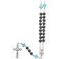 COLLIER grains pierre de lave sur cable Ø 8 mm et pater croix imitation turquoise, croix et coeur en metal