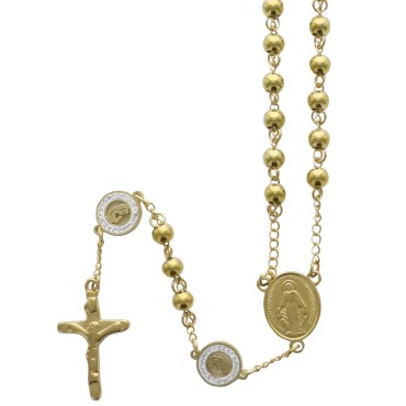 Chapelet en acier inoxydable, grains Ø 5 mm, pater Ø 1,2 cm avec vierge et strass. livre en boite