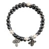 Bracelet chapelet a ressort grains hématite Ø 6 mm avec croix métal
