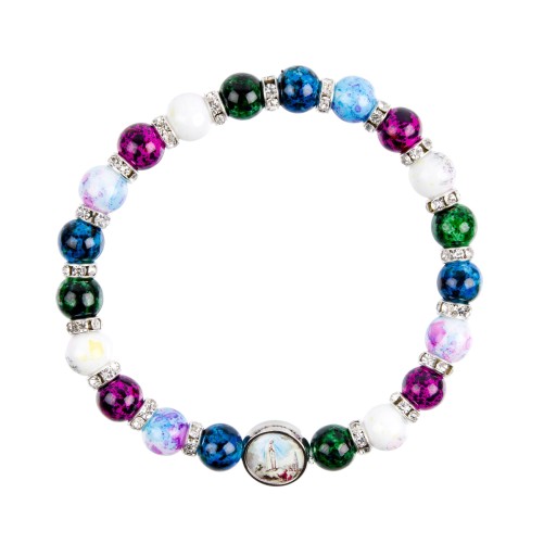 Bracelet sur élastique grains tachetés multicolores avec strass Ø 9 mm, résine V MIraculeuse..