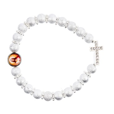 Bracelet sur élastique grains sablés pailletés Ø 8 mm, avec croix strass à personnaliser avec une résine.