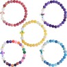 Bracelet sur elastique grains givres en pierre de lune synthetique et agate naturelle Ø 8 mm avec croix LOT DE 5