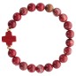Bracelet sur elastique grains rond en pierre naturelle Ø 9 mm, avec croix. LOT DE 5 ASSORTIS.